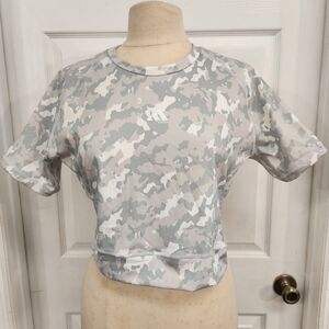 Adidas Techfit Camo Print Crop Training Tee in gray.